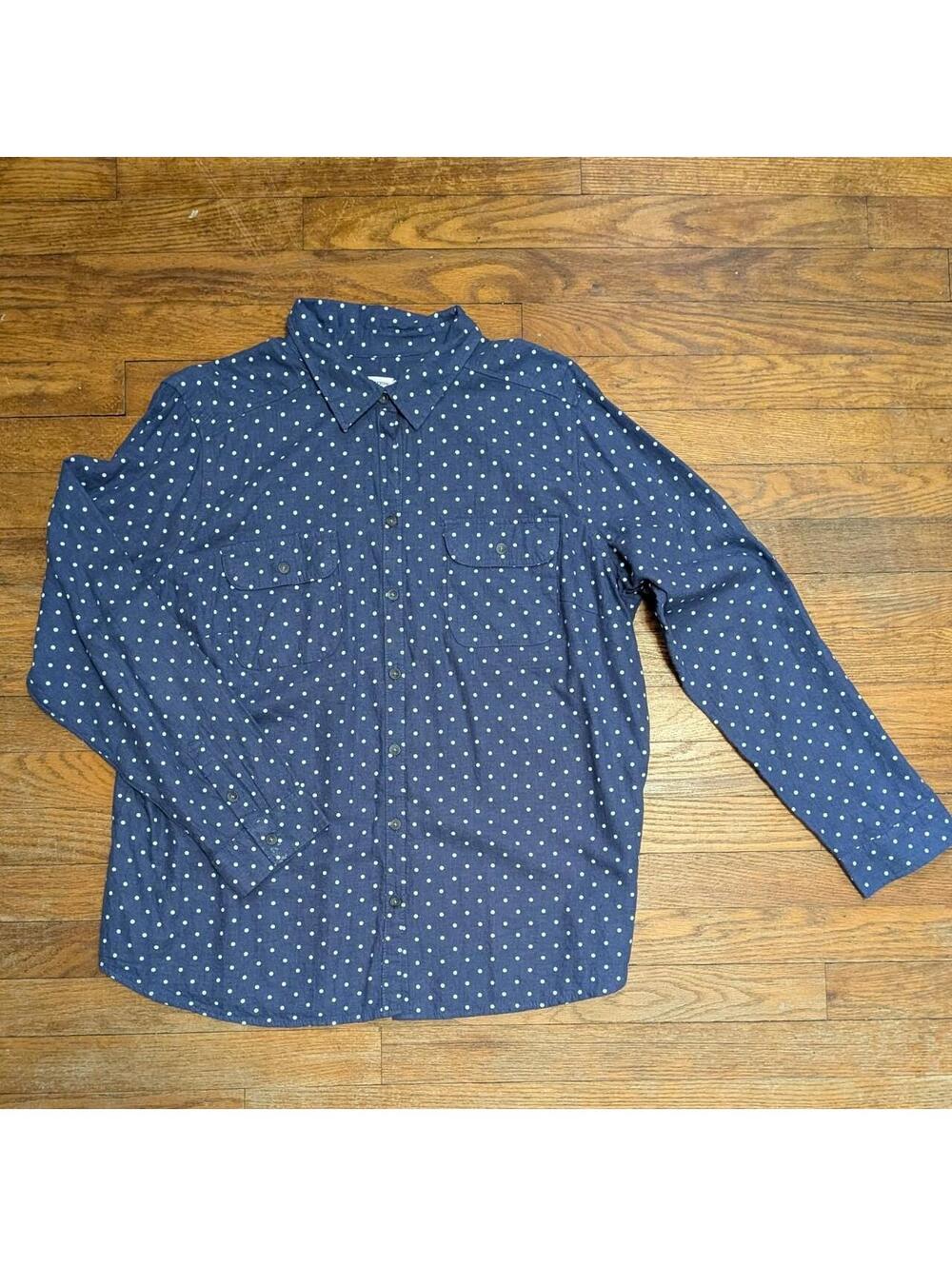 90s Croft & Barrow Navy Polka Dot Chambray Button Down Shirt XXL